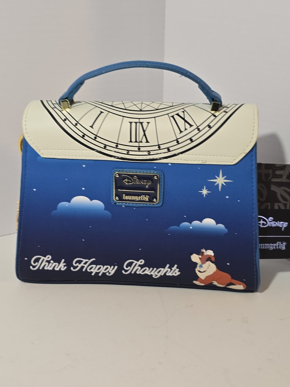 Disney Loungefly Blue and Cream 'Think Happy Thoughts' Purse Top-Handle Bag